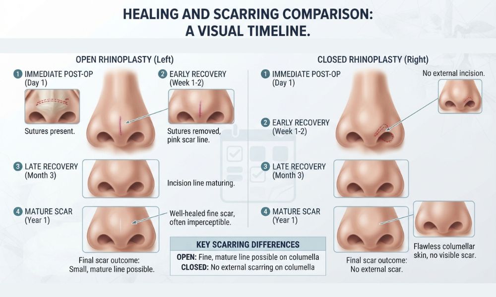 Heaing and Scarring Comparison of Open vs Closed Rhinoplasty - Dr Hirra Alavi Heaing and Scarring Comparison of Open vs Closed Rhinoplasty - Dr Hirra Alavi
